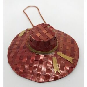Pier One Imports Christmas Hat Ornament Tree Holiday Wicker Hat‎ 2.5" Pier 1